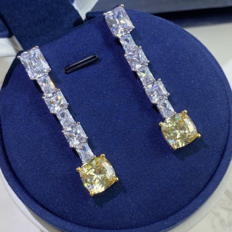 Radiant Yellow Diamond Trapezoidal Earrings for Women
