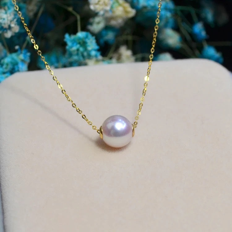 Natural Sea Pearl Pendant Necklace with 18K Gold Chain