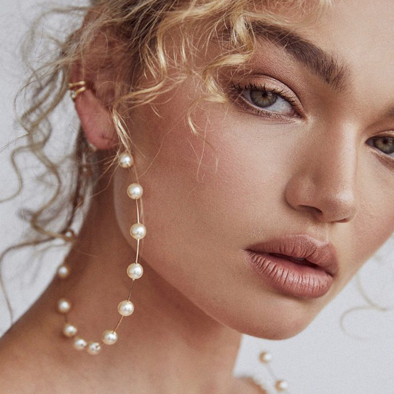 Large Pearl Hoop Earrings