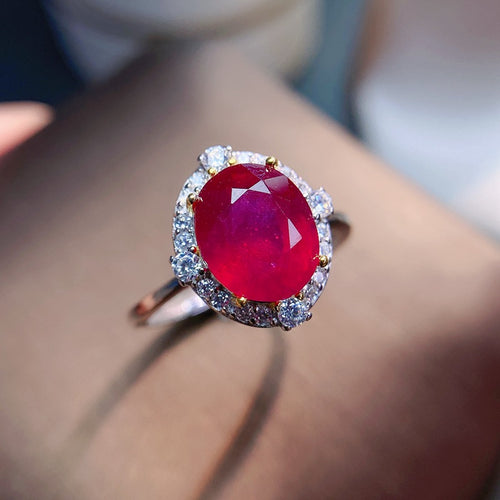 925 Silver Women's Ring with Newly Burnt Ruby