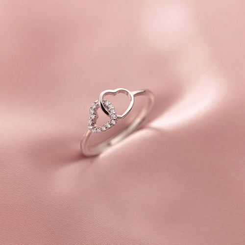 Diamond Studded Hollow Women's Love Rings Pair