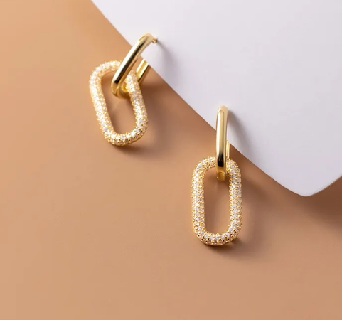 Geometric Diamond Metal Earrings