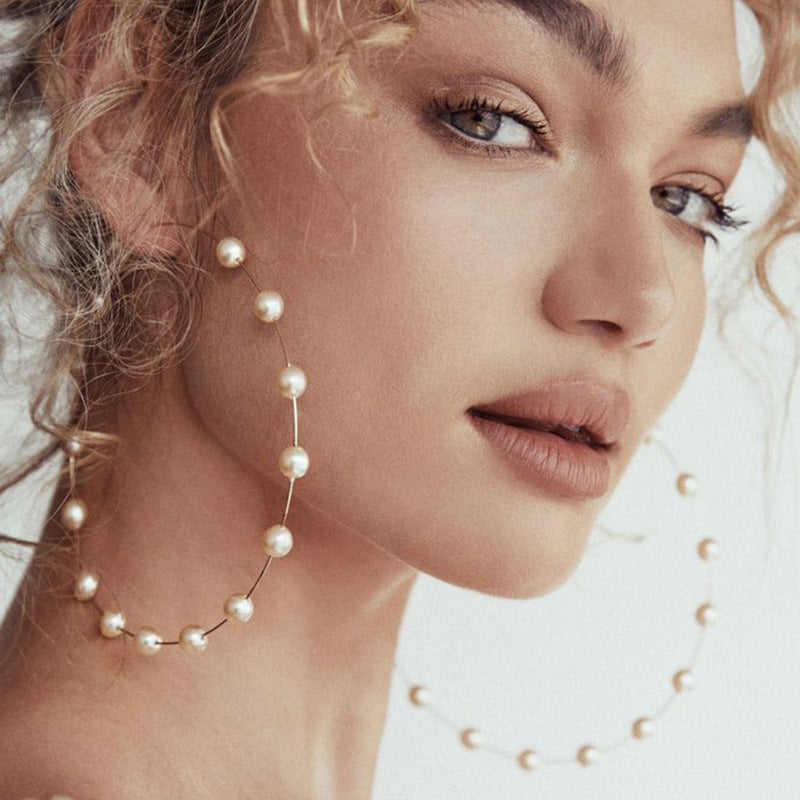 Large Pearl Hoop Earrings