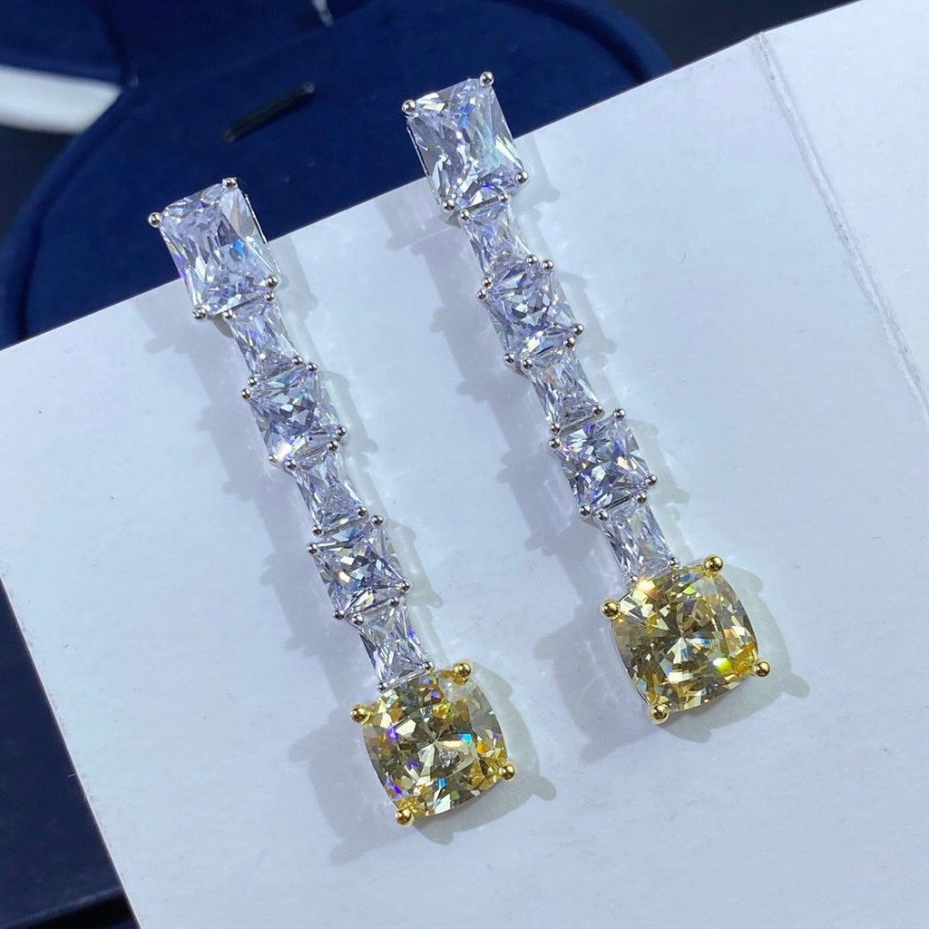 Radiant Yellow Diamond Trapezoidal Earrings for Women