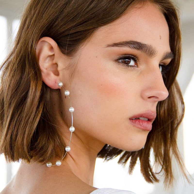 Large Pearl Hoop Earrings
