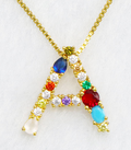 18K Gold Plated Initial Necklace with Gemstones (One Piece)