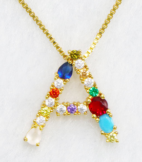 18K Gold Plated Initial Necklace with Gemstones (One Piece)