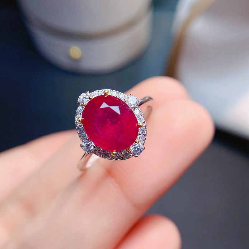 925 Silver Women's Ring with Newly Burnt Ruby